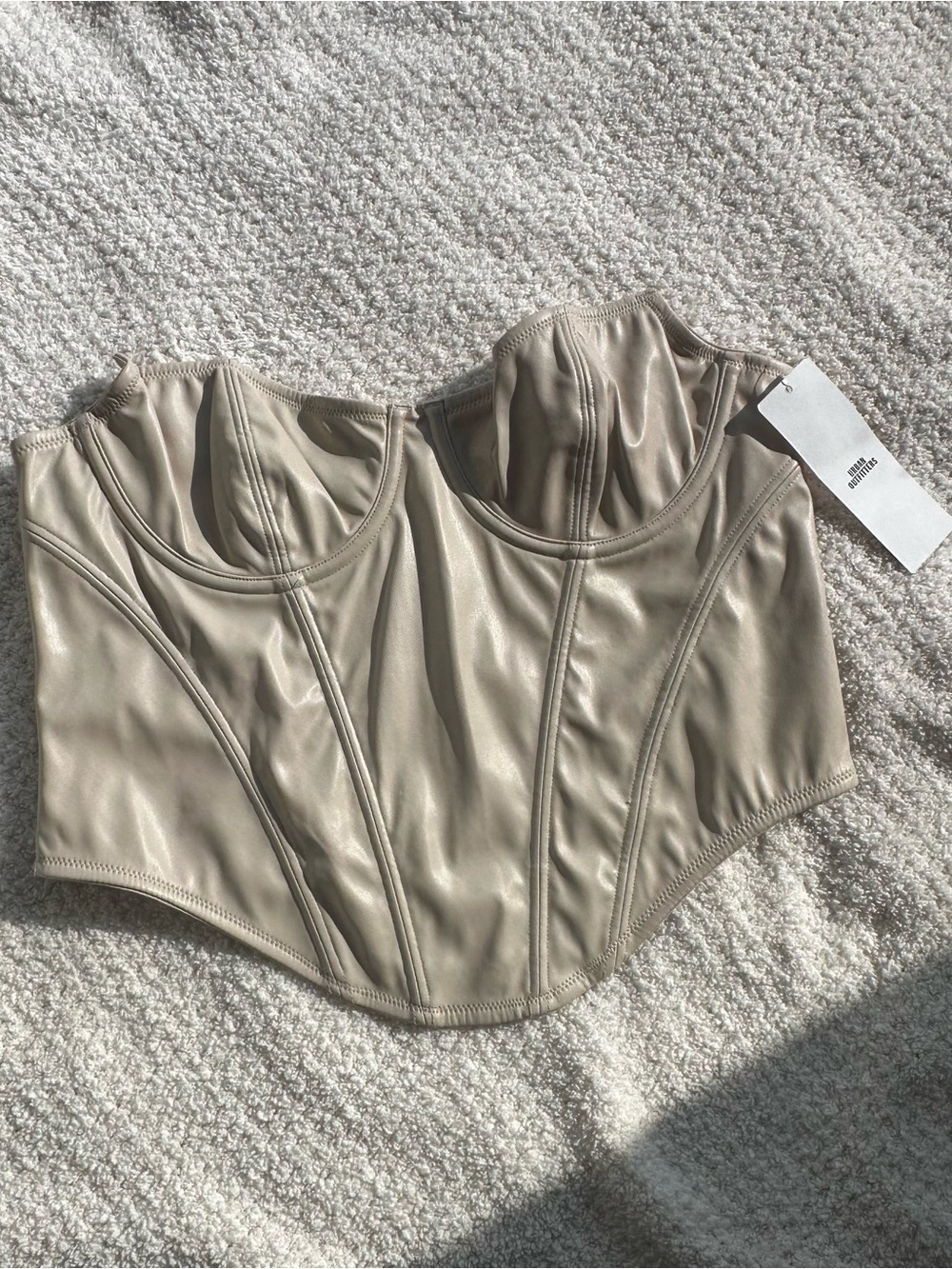 Urban Outfitters Taupe Faux Leather Strapless Corset Top